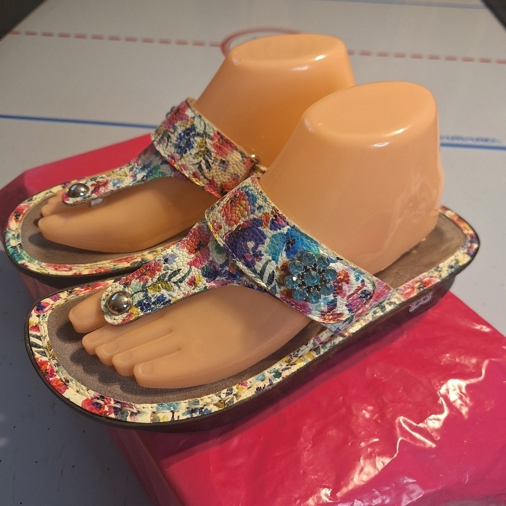 Alegria Multicolor Women's Floral Sandals with Rhinestones. Size 38